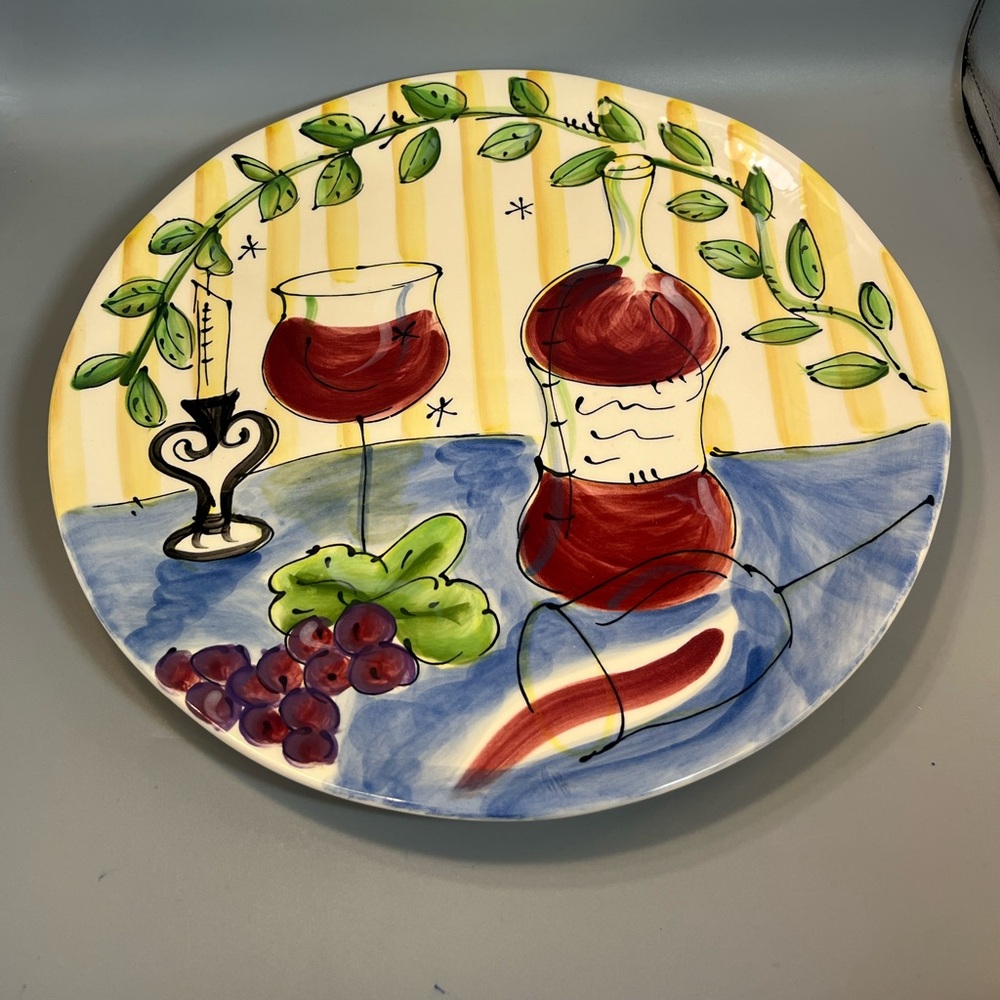 Julia Junkin Studio Red Wine Round 14" Serving Platter  Decorative, Collectible